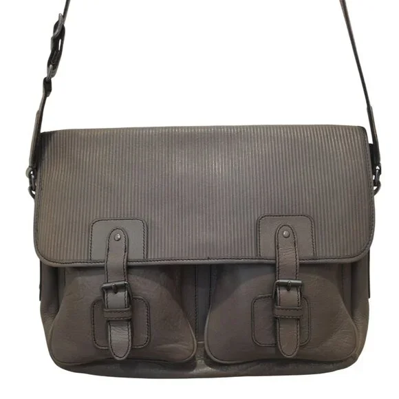 FOSSIL GREENVILLE Gray Leather Travel Courier Messenger Bag - Picture 3 of 11